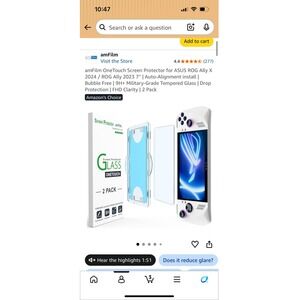 NEW amFilm OneTouch Screen Protector for ASUS ROG Ally 2 Pack